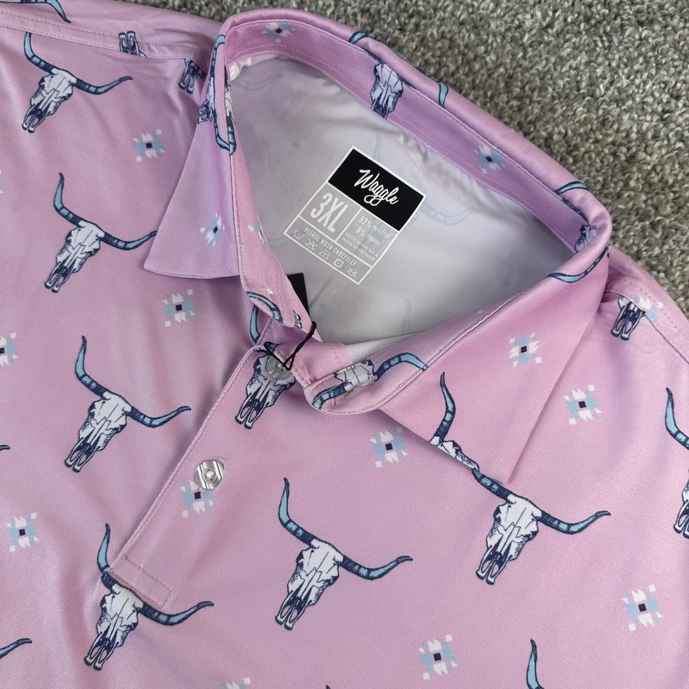 Waggle Highlands Polo Mens 3XL Pink Longhorn Skull Southwestern Golf Shirt NWT